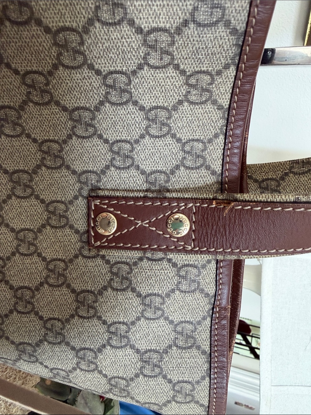Gucci Beige GG Coated Canvas Tote with Brown Leather Handles - Picture 10 of 16